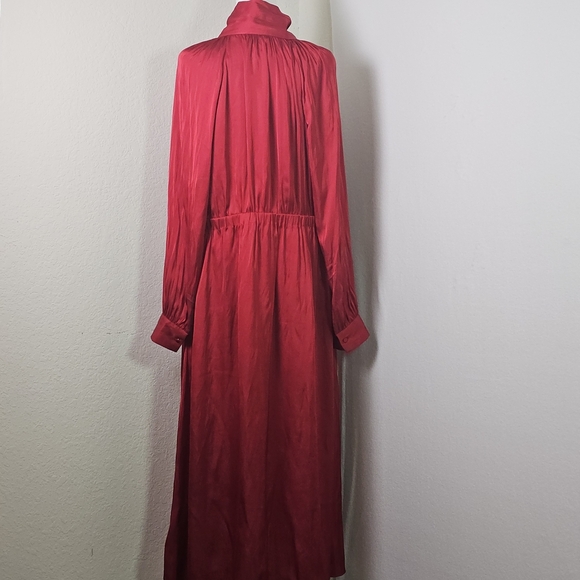 J.Crew Red Long Sleeve Tie Neck Midi Dress | Size L | Elegant Satin Look - Picture 6 of 15
